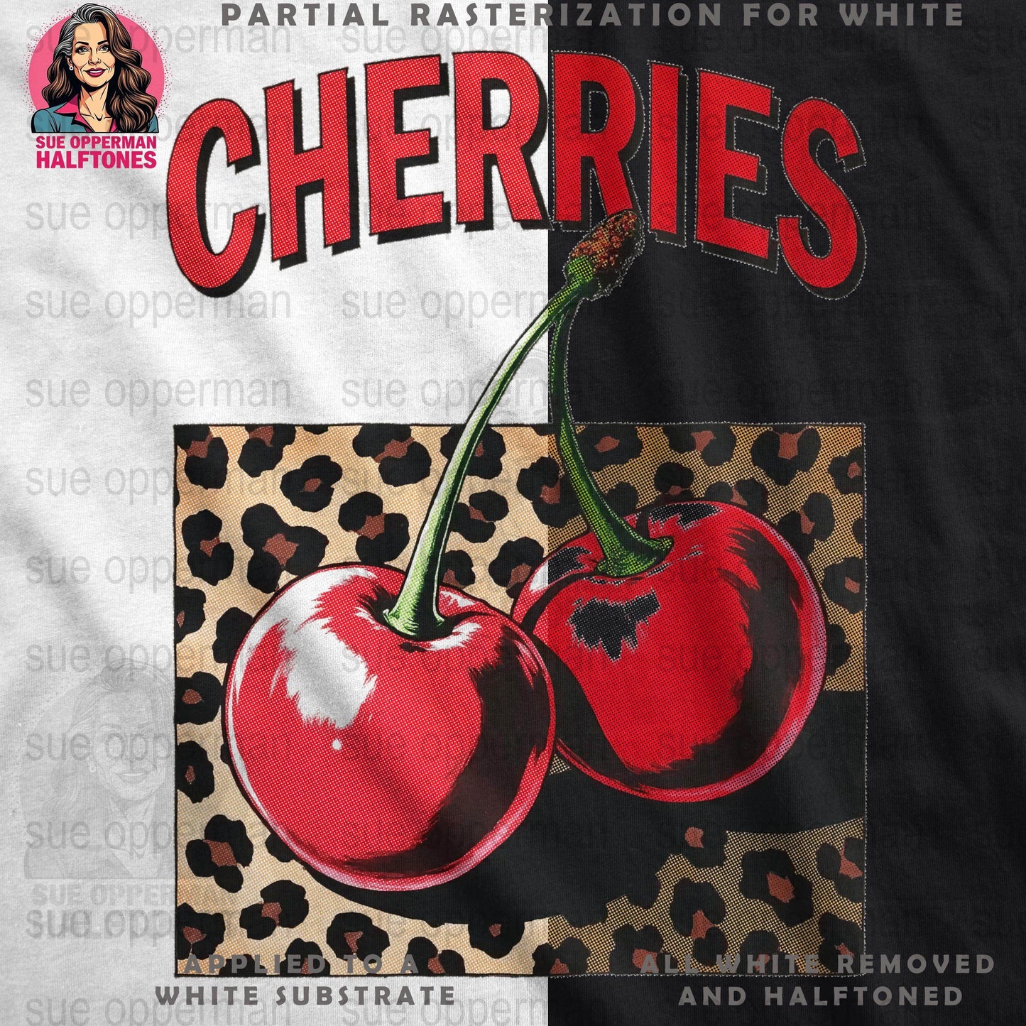 Cherries With Leopard Print Universal Print Bundle Digital - halftone PNG for T-shirts – Sue Opperman Halftones