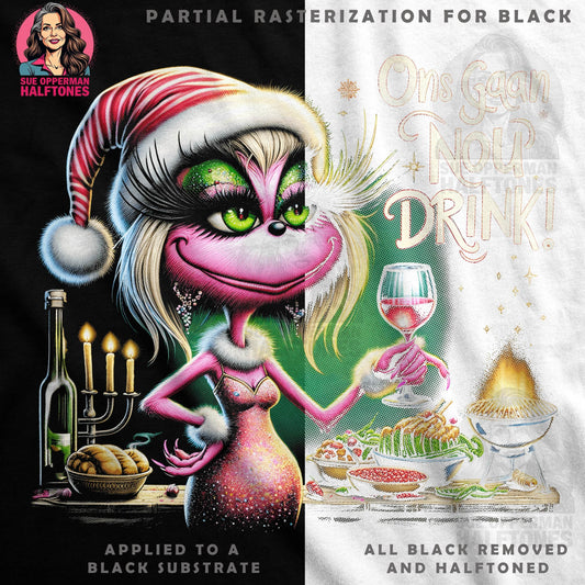 Christmas Funny Grinch With Wine Glass Halftoned T-Shirt Design - halftone PNG for T-shirts – Sue Opperman Halftones