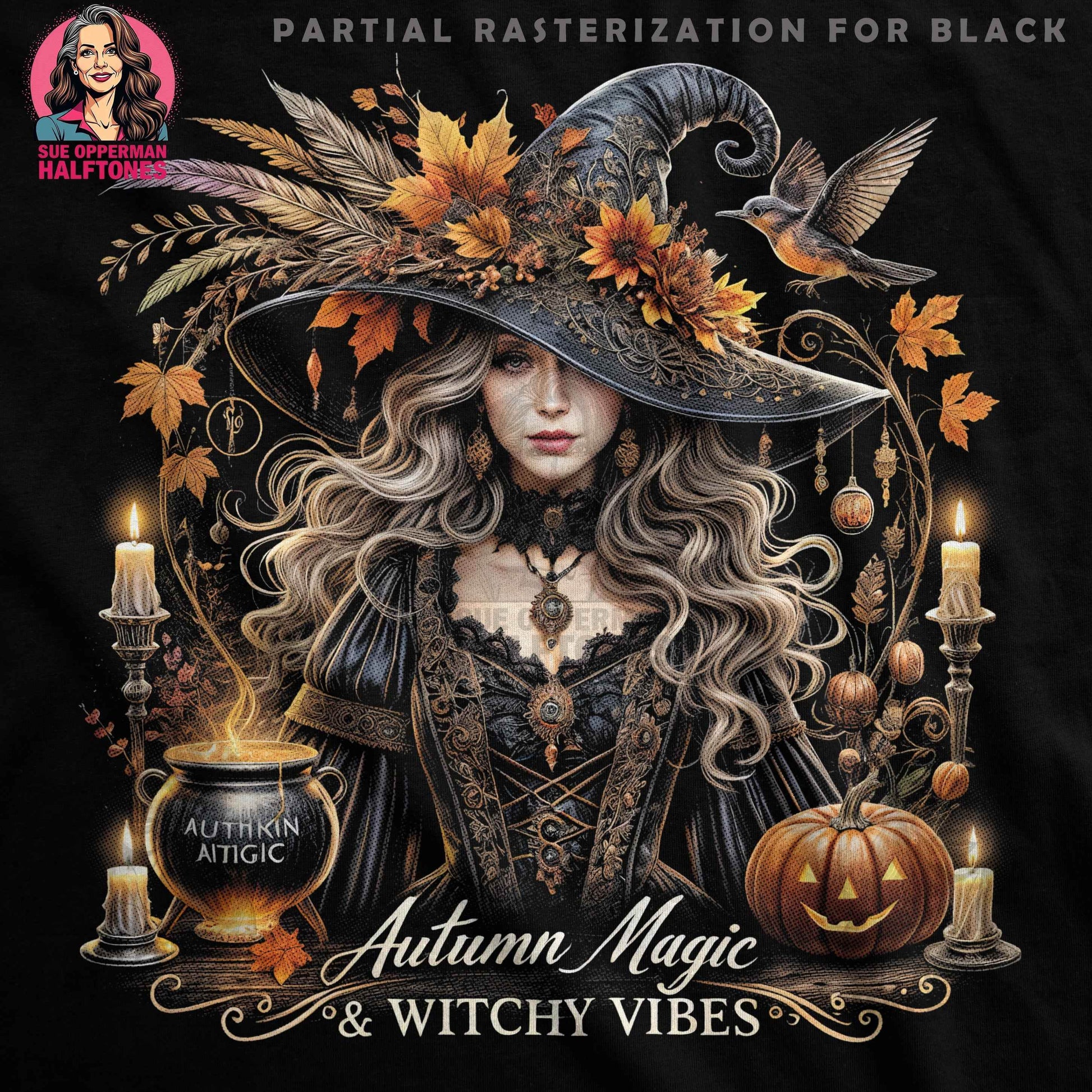 Halloween Autumn Witchcraft Halftone T-Shirt Design - halftone PNG for T-shirts – Sue Opperman Halftones