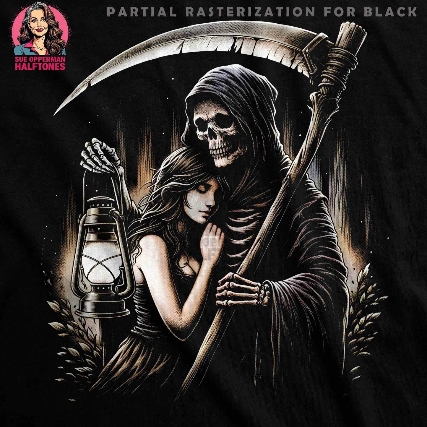 Gothic Angel with Grim Reaper Digital Halftone T-Shirt Design - halftone PNG for T-shirts – Sue Opperman Halftones