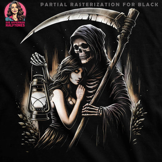 Gothic Angel with Grim Reaper Digital Halftone T-Shirt Design - halftone PNG for T-shirts – Sue Opperman Halftones