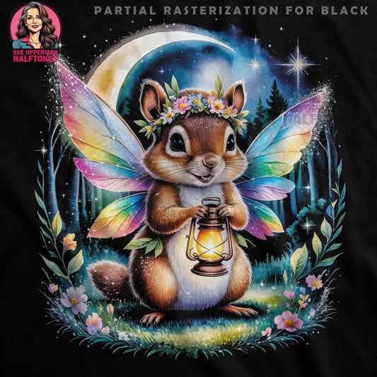 Whimsical Fairy Squirrel With Wings Halftoned T-Shirt Design - halftone PNG for T-shirts – Sue Opperman Halftones