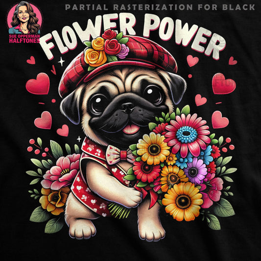 Flower Power Cute Dog with Flowers Halftoned T-Shirt Design - halftone PNG for T-shirts – Sue Opperman Halftones