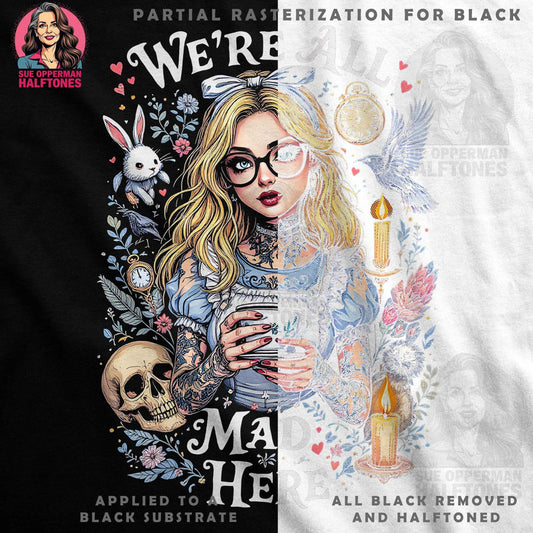 Alice in Wonderland Mad Here Halftone T-Shirt Design Digital - halftone PNG for T-shirts – Sue Opperman Halftones