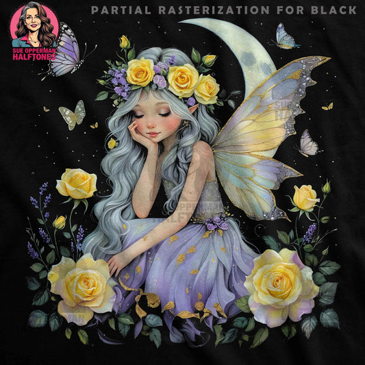 Whimsical Fairy With Flowers Halftoned T-Shirt Design - halftone PNG for T-shirts – Sue Opperman Halftones