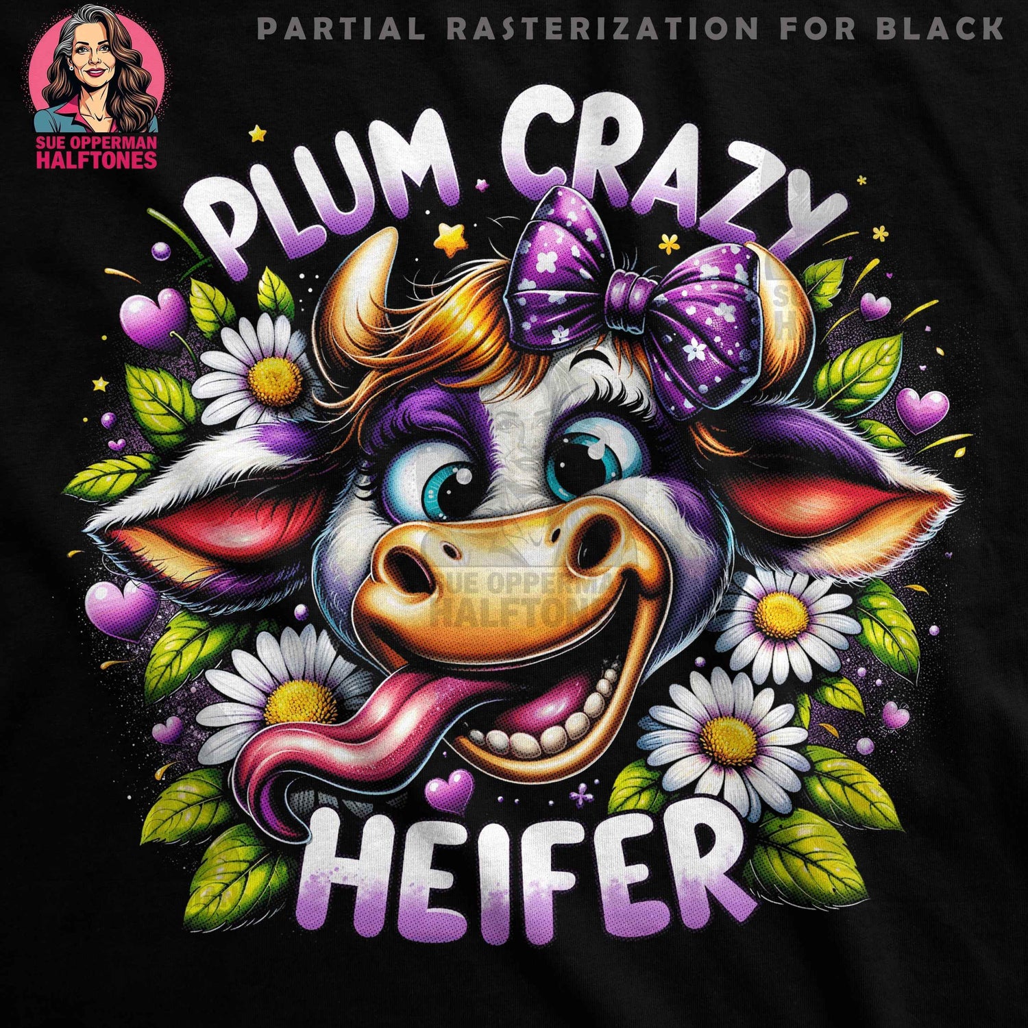 Animals Plum Crazy Heifer Halftone T-Shirt Designs - halftone PNG for T-shirts – Sue Opperman Halftones