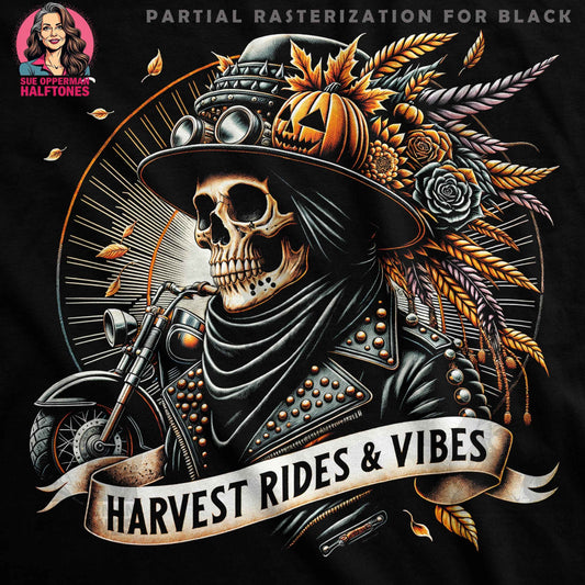 Halloween Skull Biker with Pumpkin Digital Halftoned T-Shirt Design - halftone PNG for T-shirts – Sue Opperman Halftones