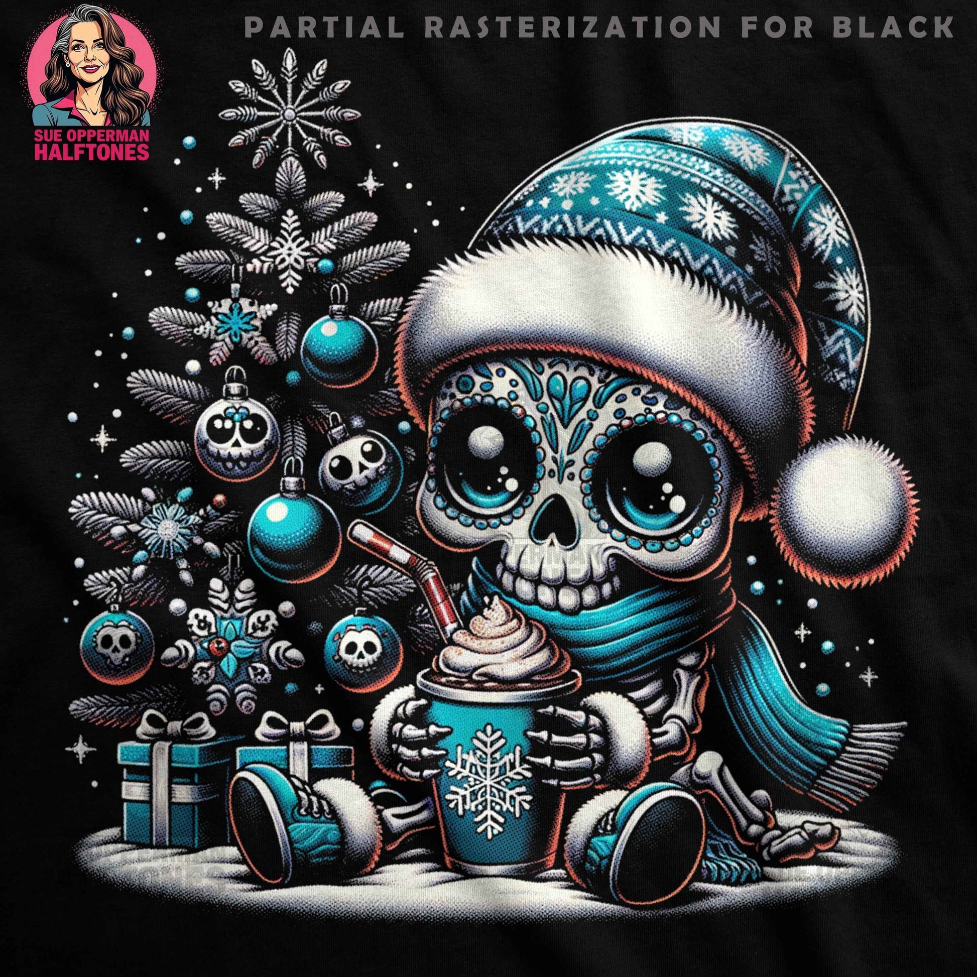 Christmas Sugar Skull Halftone T-Shirt Design - halftone PNG for T-shirts – Sue Opperman Halftones