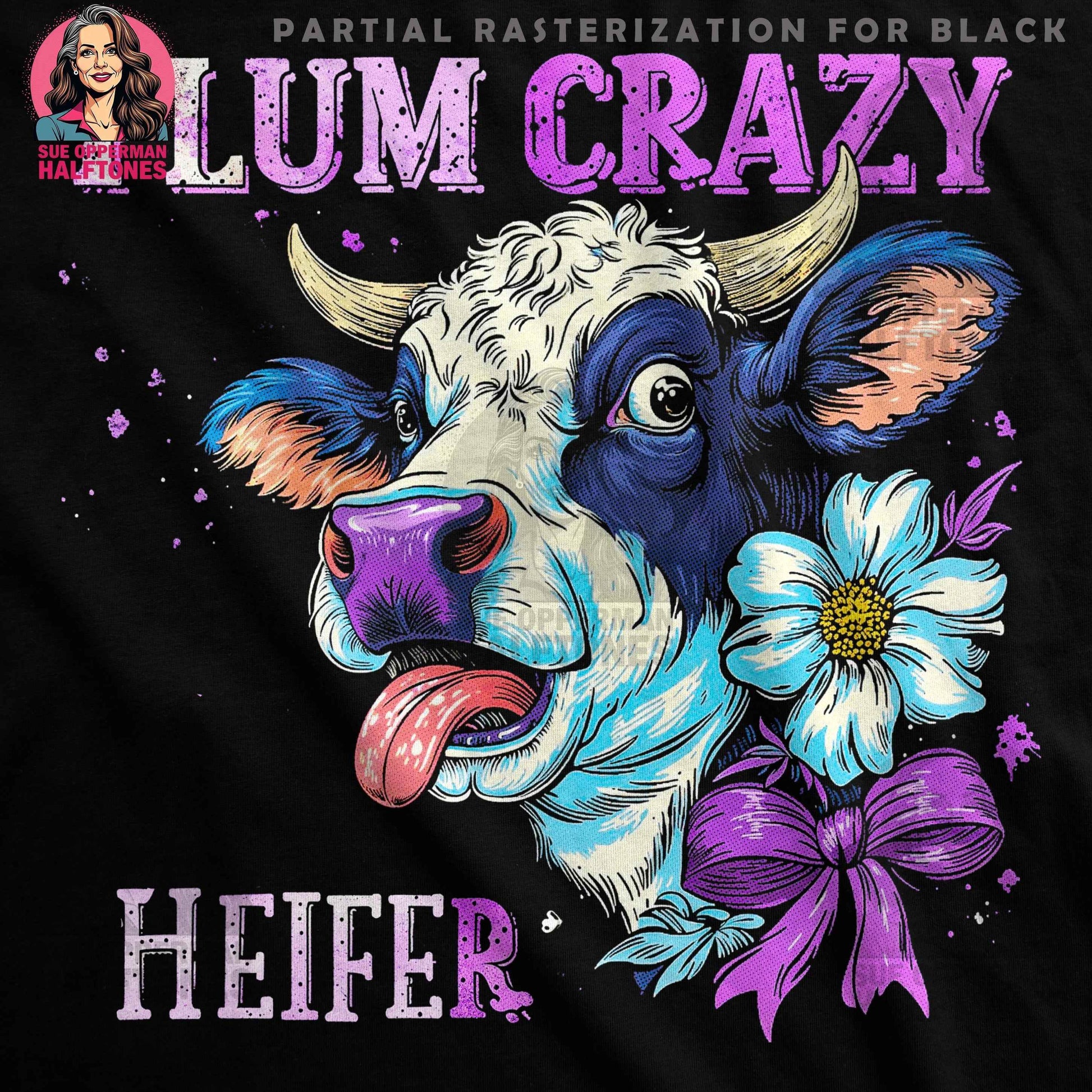 Animals Heifer Plum Crazy Halftone T-Shirt Designs - halftone PNG for T-shirts – Sue Opperman Halftones