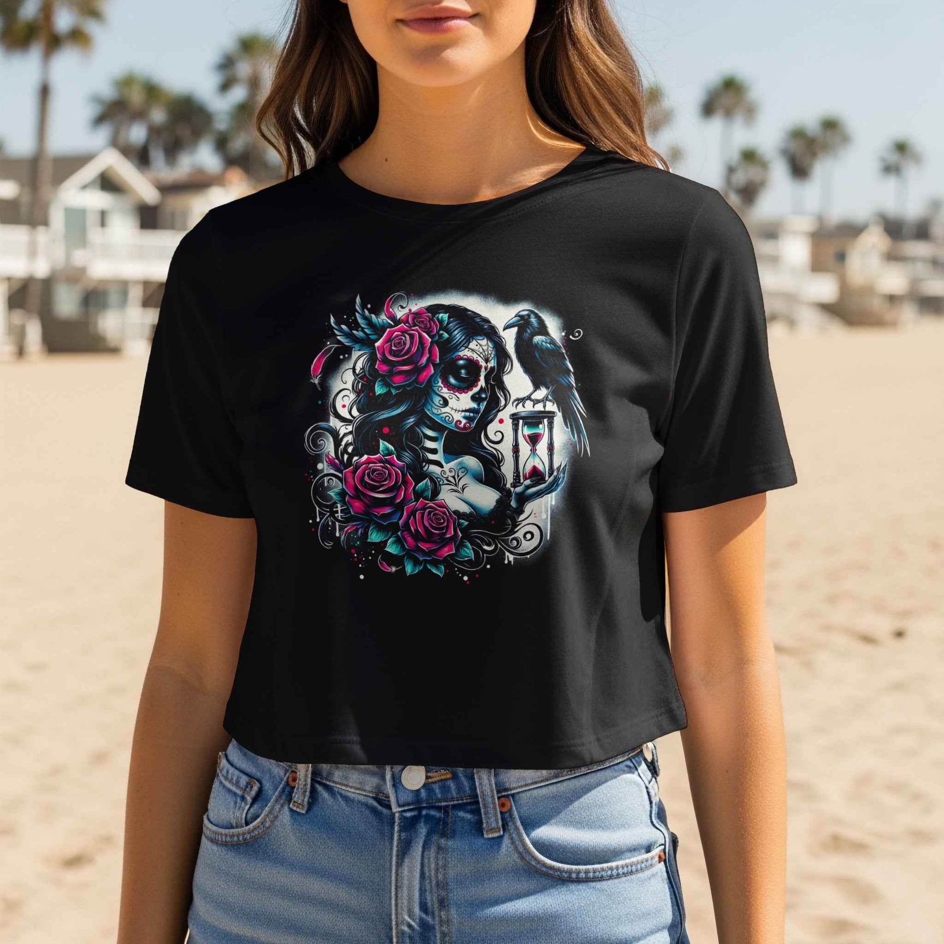 Sugar Skull Rose Raven Halftone T-Shirt Design Digital - halftone PNG for T-shirts – Sue Opperman Halftones