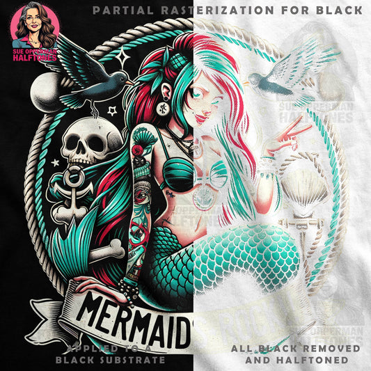 Fantasy Mermaids Rock Halftone T-Shirt Design - halftone PNG for T-shirts – Sue Opperman Halftones