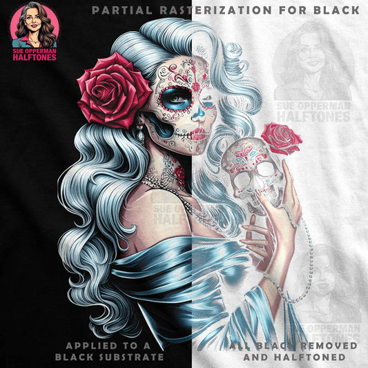 Day of the Dead Girl with Skull Halftoned T-Shirt Design - halftone PNG for T-shirts – Sue Opperman Halftones