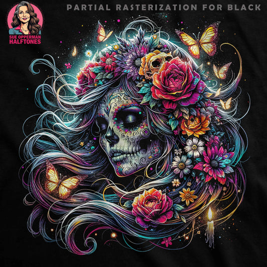 Sugar Skull With Flowers Halftone T-Shirt Design Digital - halftone PNG for T-shirts – Sue Opperman Halftones