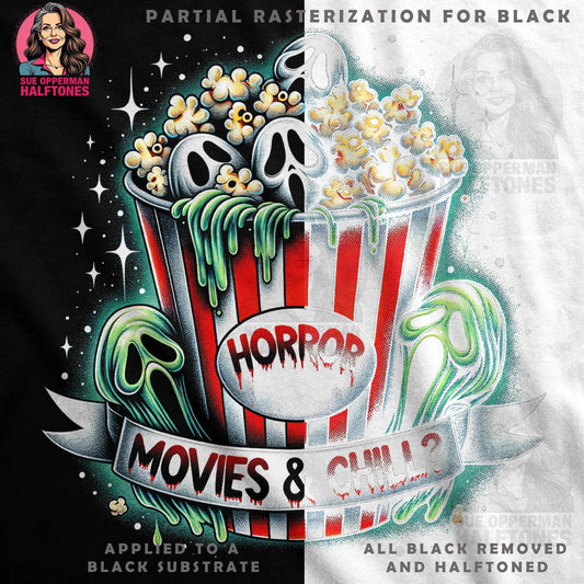 Horror Movies and Chill Halftone Digital Halftoned T-Shirt Design - halftone PNG for T-shirts – Sue Opperman Halftones