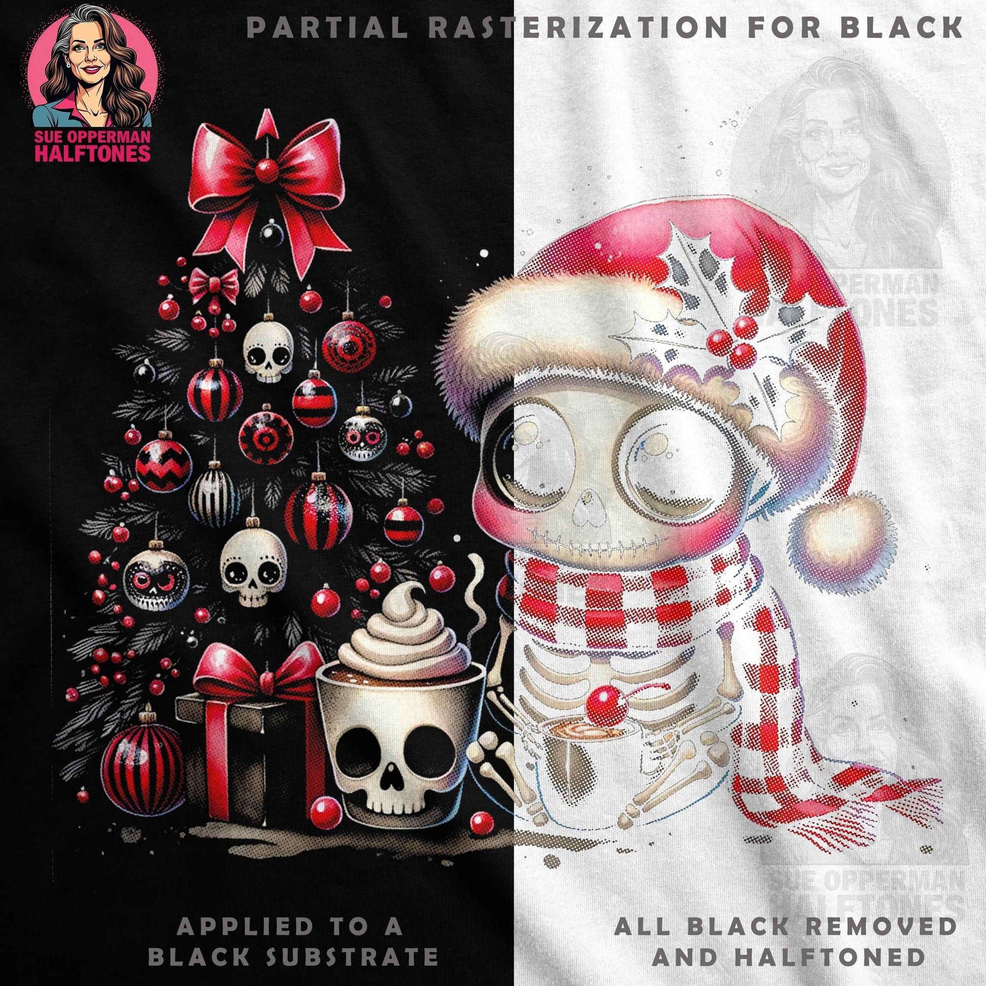 Christmas Skeleton Tree Design with Gift Halftone T-Shirt Design - halftone PNG for T-shirts – Sue Opperman Halftones