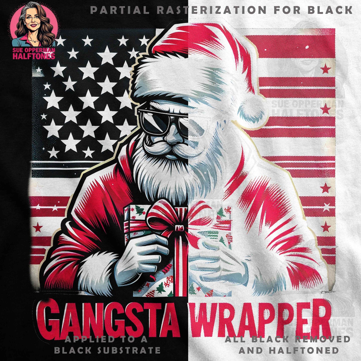 Gangsta Wrapper Santa Christmas Halftone T-Shirt Design - halftone PNG for T-shirts – Sue Opperman Halftones
