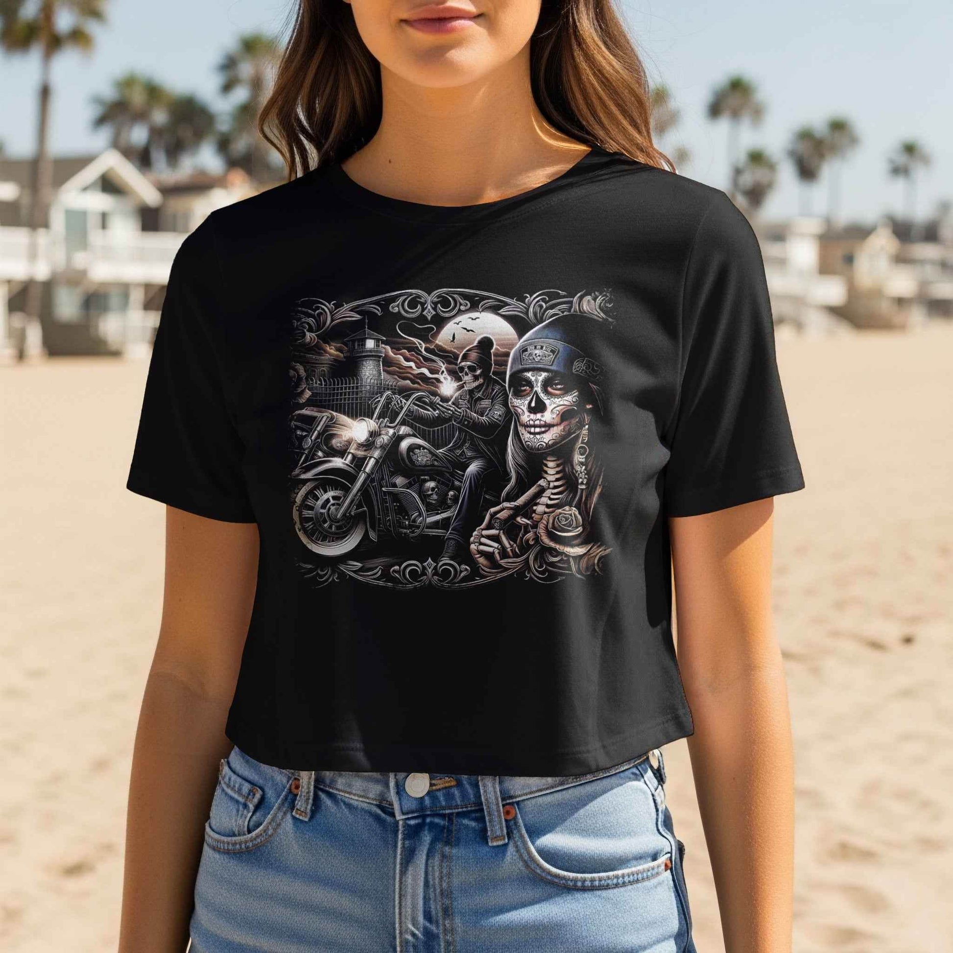 Day Of The Dead With Bike Scene Halftoned T-Shirt Design - halftone PNG for T-shirts – Sue Opperman Halftones