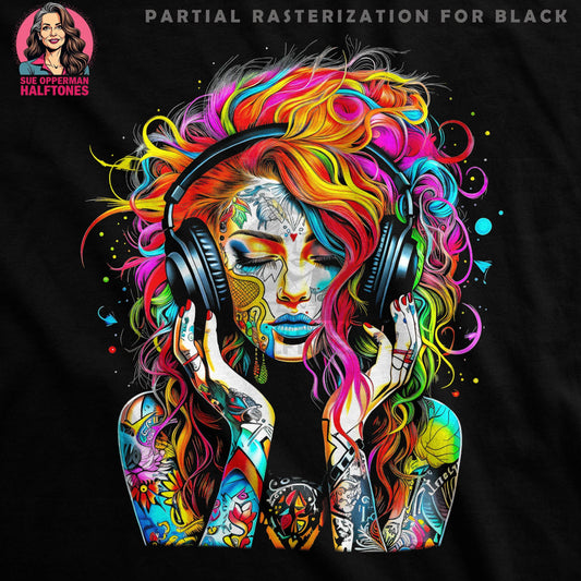Music Girl Vibrant Halftone Artwork Halftoned T-Shirt Design - halftone PNG for T-shirts – Sue Opperman Halftones