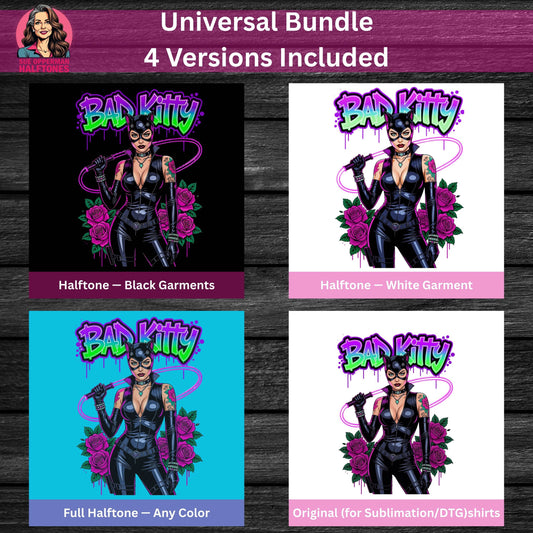 Bad Kitty Superhero Universal Print Bundle - halftone PNG for T-shirts – Sue Opperman Halftones