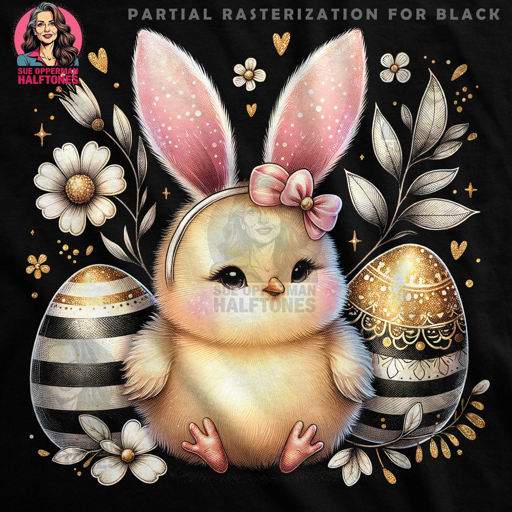 Easter Chick with Eggs Halftoned T-Shirt Design - halftone PNG for T-shirts – Sue Opperman Halftones