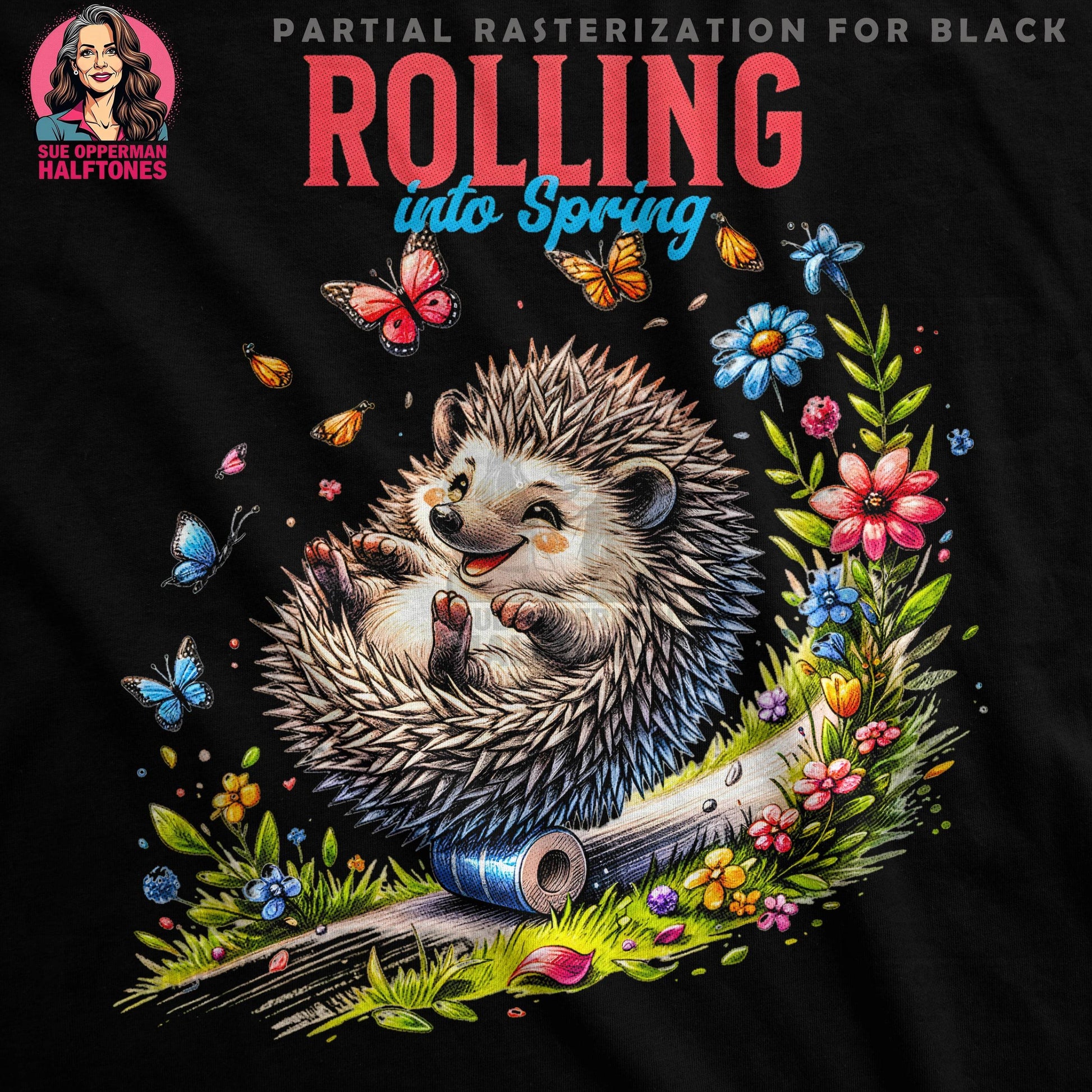Rolling Spring Hedgehog Animal Graphic Halftoned T-Shirt Design - halftone PNG for T-shirts – Sue Opperman Halftones