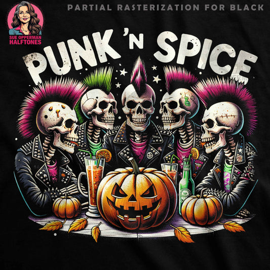 Halloween Punk Skeletons With Pumpkins Digital Halftoned T-Shirt Design - halftone PNG for T-shirts – Sue Opperman Halftones