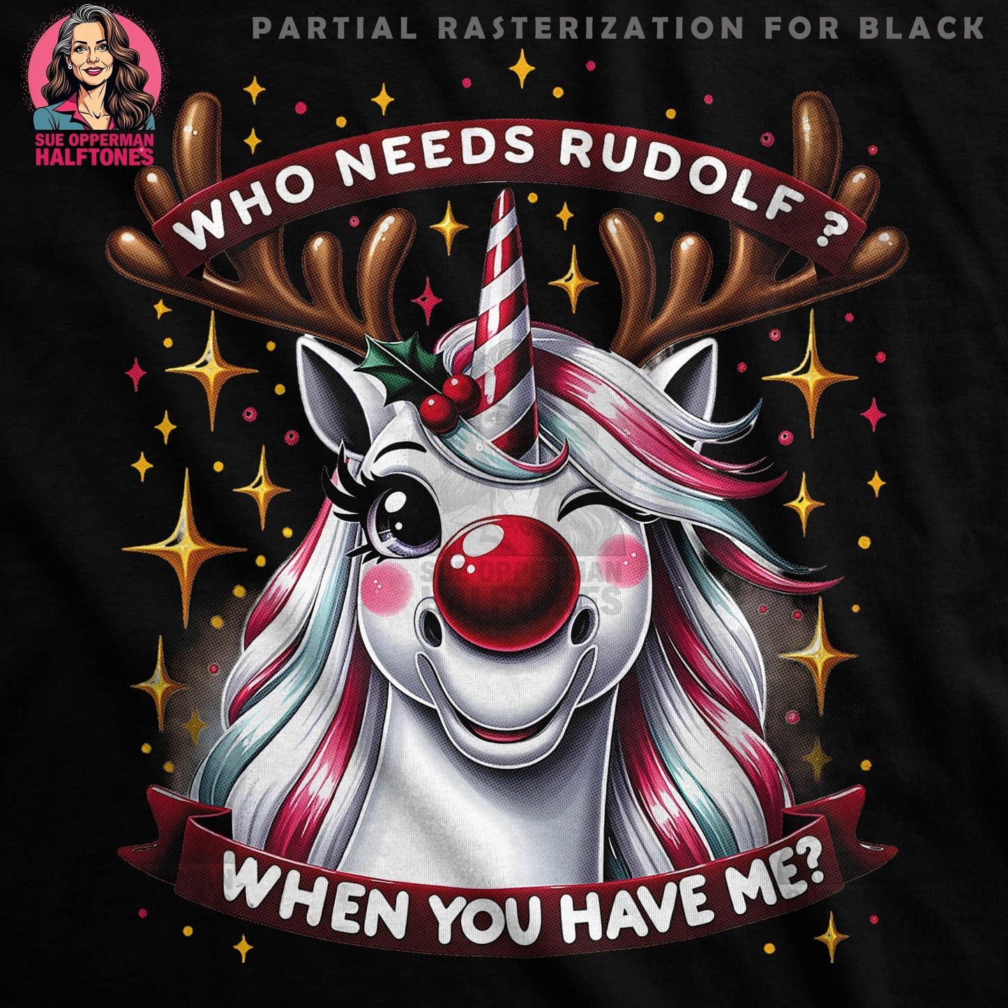 Christmas Unicorn Halftone T-Shirt Design - halftone PNG for T-shirts – Sue Opperman Halftones