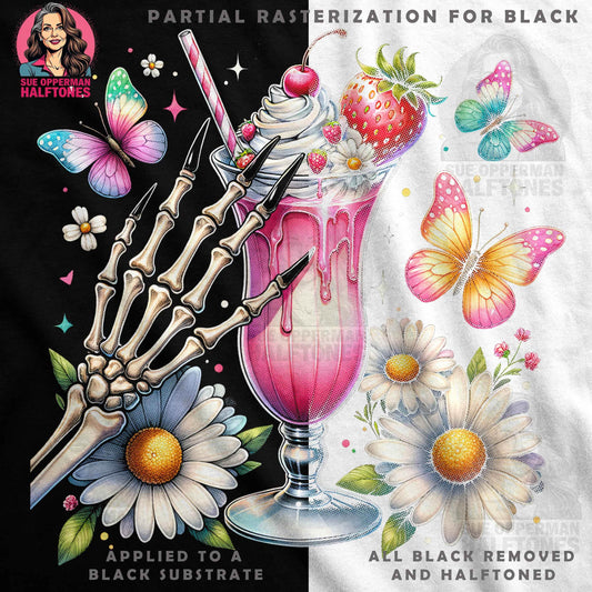 Gothic Milkshake with Butterflies Halftoned T-Shirt Design - halftone PNG for T-shirts – Sue Opperman Halftones