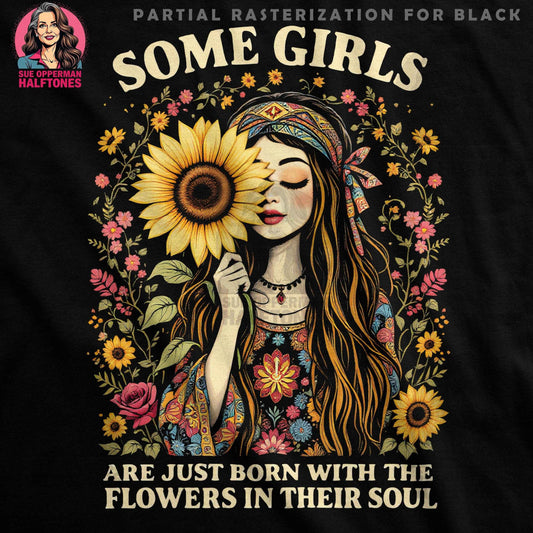 Sunflower Girl Halftone T-Shirt Design - halftone PNG for T-shirts – Sue Opperman Halftones