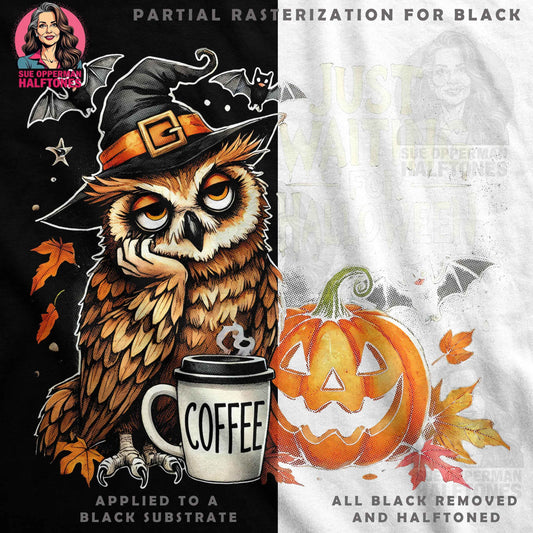 Halloween Owl Coffee Halftone T-shirt Design - halftone PNG for T-shirts – Sue Opperman Halftones