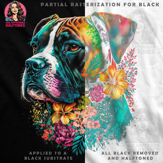 Dog Portrait With Floral Halftoned T-Shirt Design - halftone PNG for T-shirts – Sue Opperman Halftones