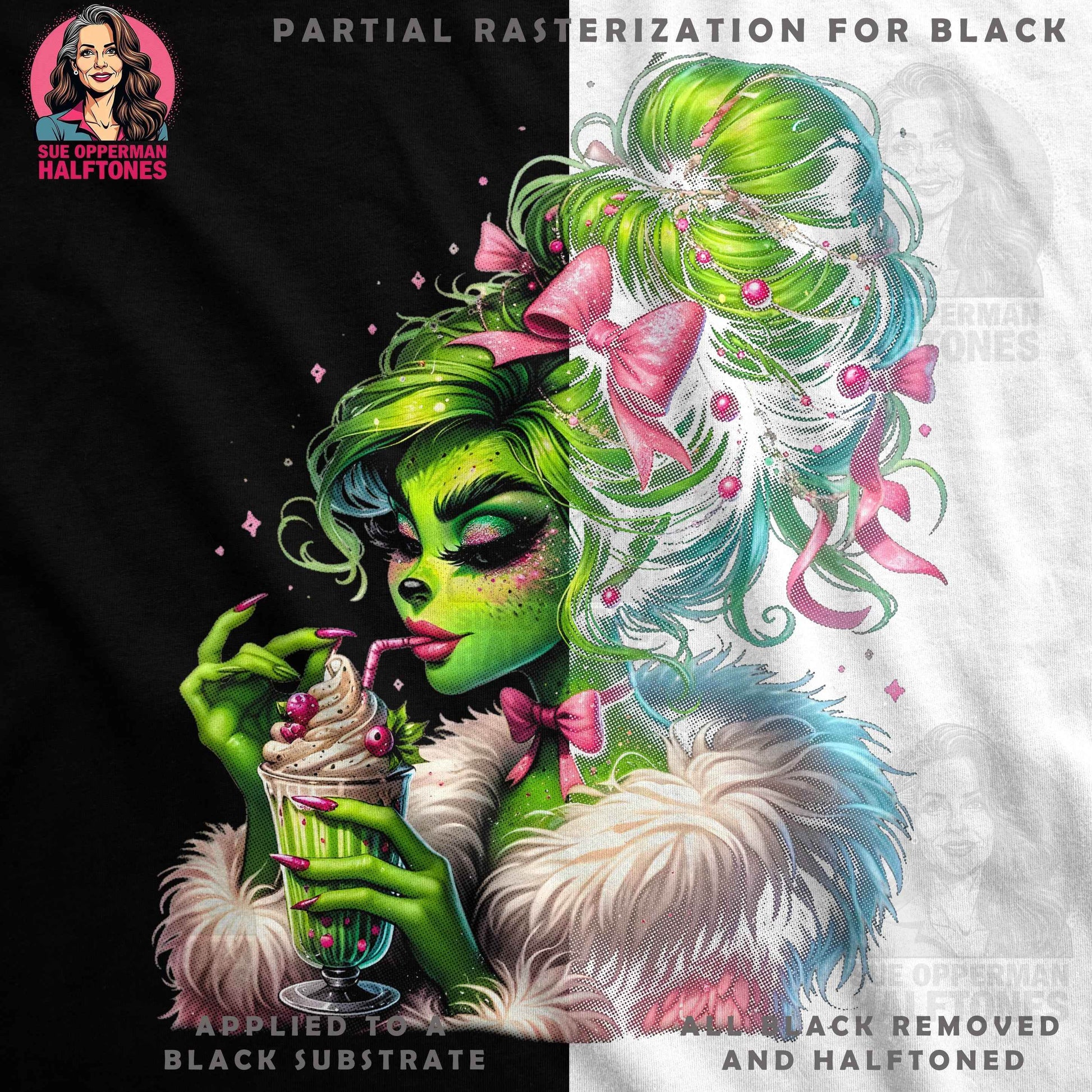 Christmas Grinch Woman Halftone T-Shirt Design - halftone PNG for T-shirts – Sue Opperman Halftones