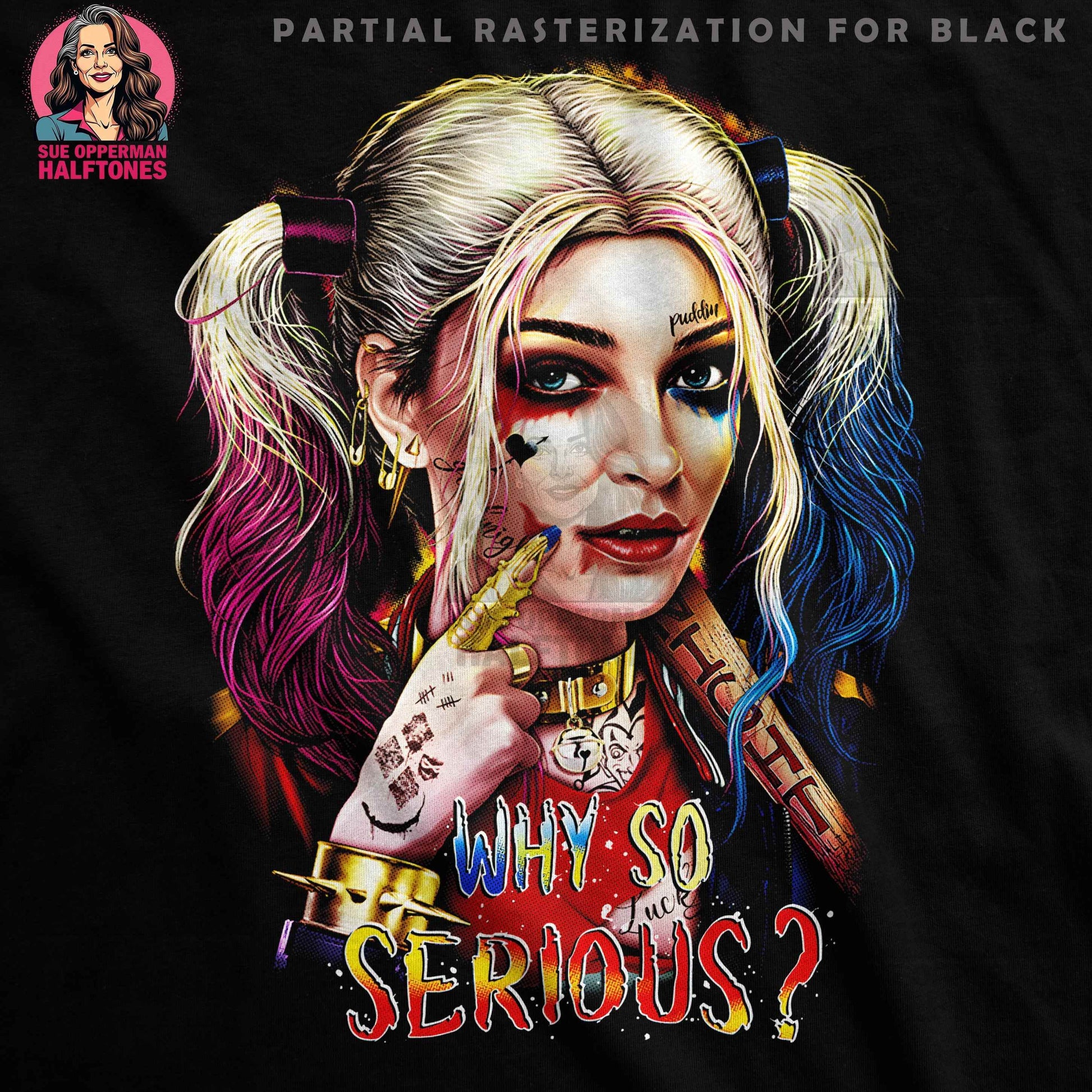 Celebrities Harley Quinn Why So Serious Halftone T-Shirt Design - halftone PNG for T-shirts – Sue Opperman Halftones