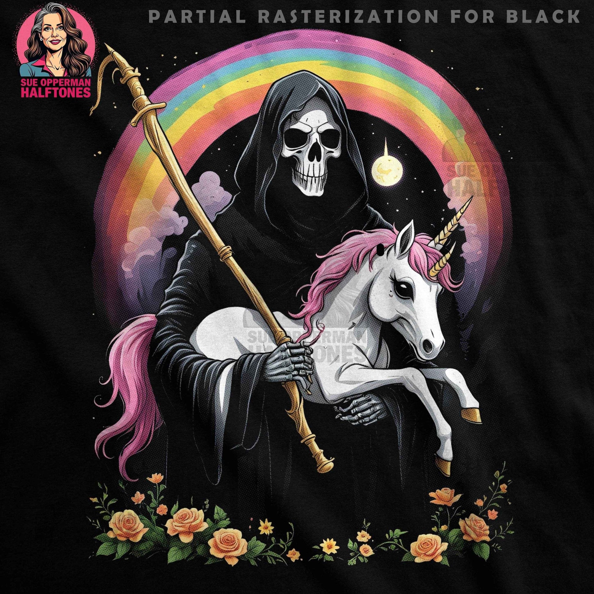 Grim Reaper Unicorn Rainbow Halftone T-Shirt Design Digital - halftone PNG for T-shirts – Sue Opperman Halftones