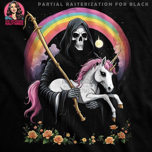 Grim Reaper Unicorn Rainbow Halftone T-Shirt Design Digital - halftone PNG for T-shirts – Sue Opperman Halftones