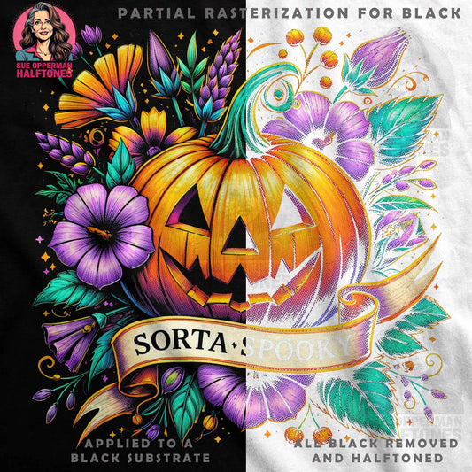 Floral Halloween Pumpkin Graphic Digital Halftone T-Shirt Design - halftone PNG for T-shirts – Sue Opperman Halftones