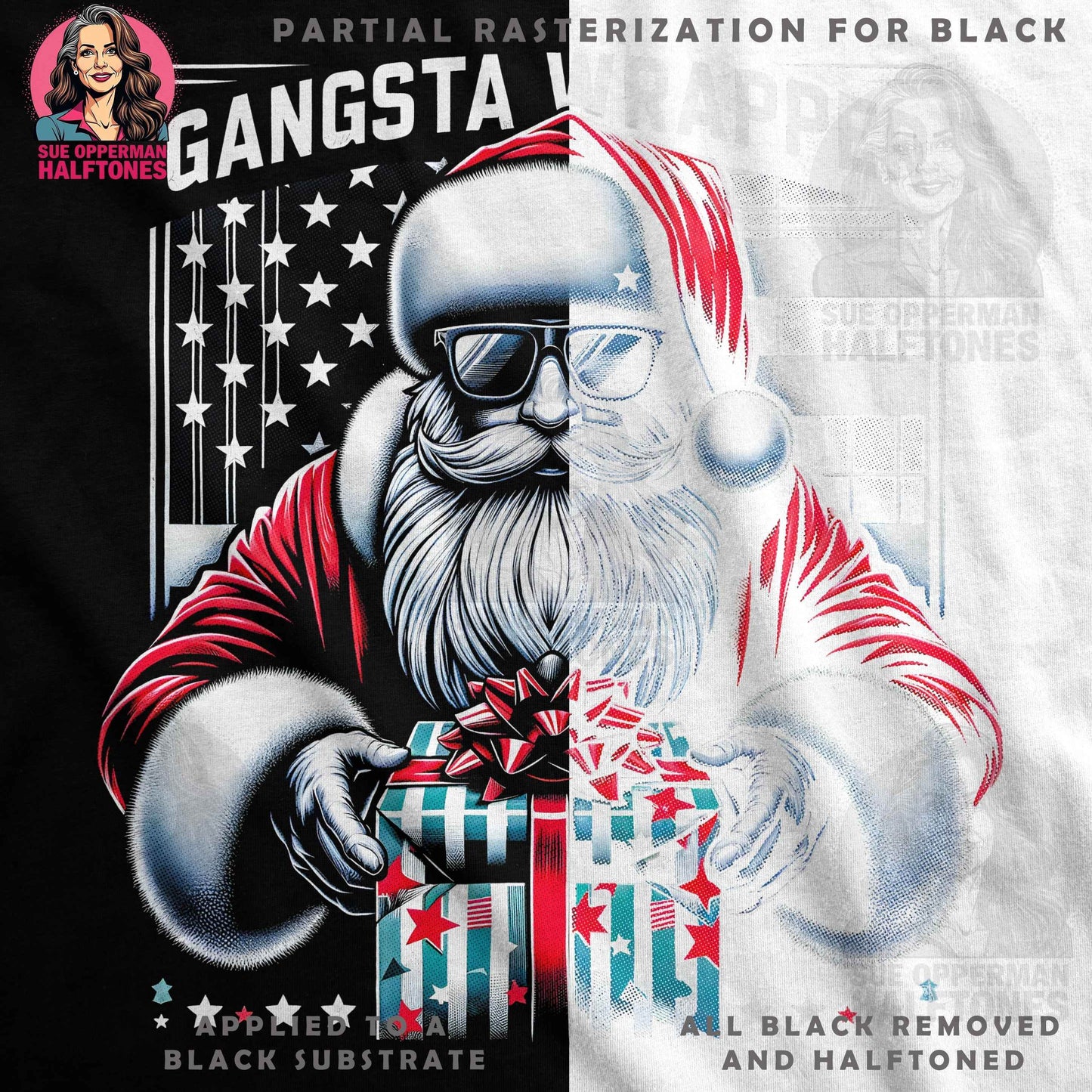 Santa Gangsta Wrapper Christmas Halftone T-Shirt Design - halftone PNG for T-shirts – Sue Opperman Halftones