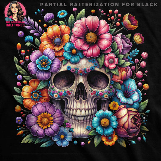 Floral Sugar Skull Halftone T-Shirt Design Digital - halftone PNG for T-shirts – Sue Opperman Halftones