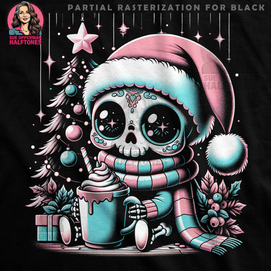 Christmas Sugar Skull with Hot Cocoa Halftone T-Shirt Design - halftone PNG for T-shirts – Sue Opperman Halftones