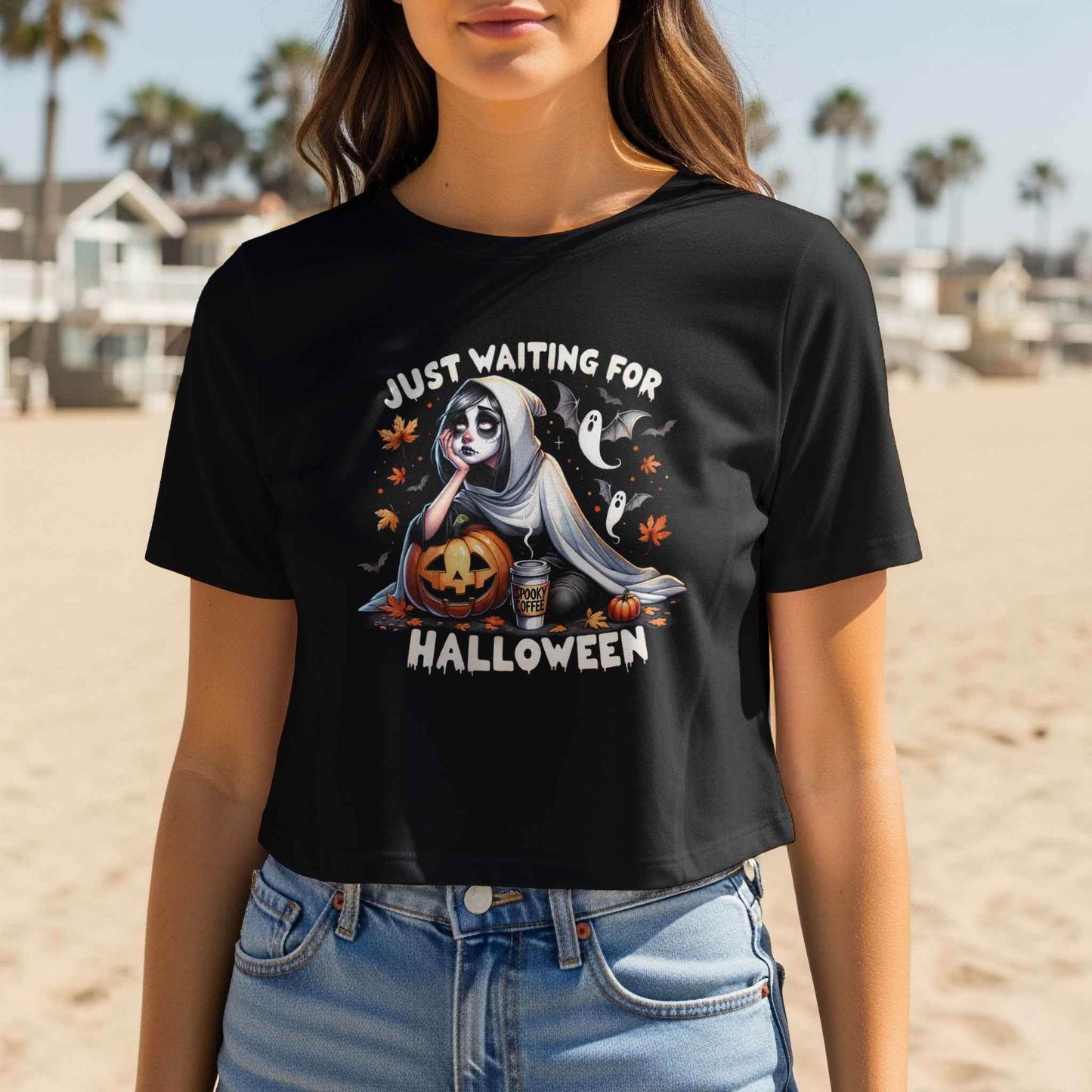Halloween Girl Waiting with Pumpkin Halftoned T-shirt Design - halftone PNG for T-shirts – Sue Opperman Halftones