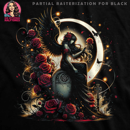 Gothic Angel and Roses Halftone T-Shirt Design - halftone PNG for T-shirts – Sue Opperman Halftones