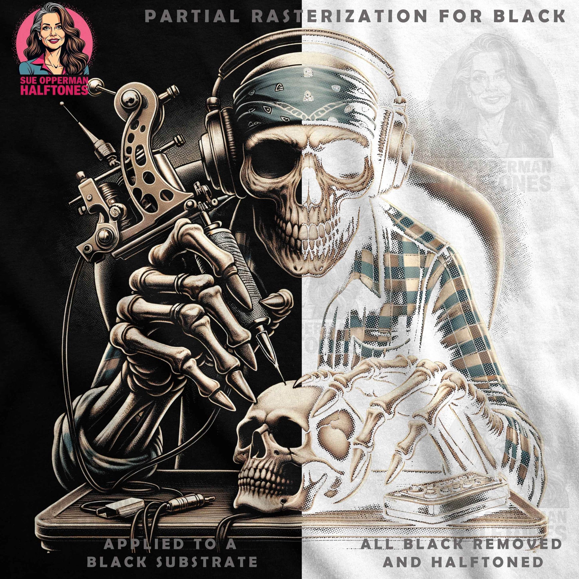 Day of the Dead Tattoo Artist Halftone T-Shirt Design - halftone PNG for T-shirts – Sue Opperman Halftones