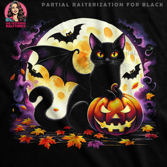 Halloween Cat Pumpkin Halftone T-Shirt Design Digital - halftone PNG for T-shirts – Sue Opperman Halftones