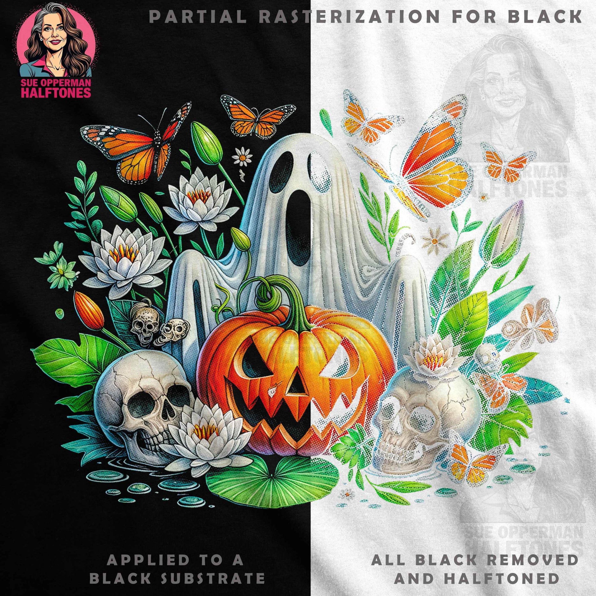 Spooky Halloween Garden Halftone T-Shirt Design Digital - halftone PNG for T-shirts – Sue Opperman Halftones