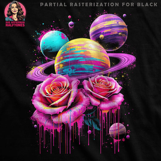 Fantasy Planets Roses Halftone T-Shirt Design Digital - halftone PNG for T-shirts – Sue Opperman Halftones