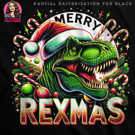 Christmas Dinosaur Rexmas Digital Halftone T-Shirt Design - halftone PNG for T-shirts – Sue Opperman Halftones