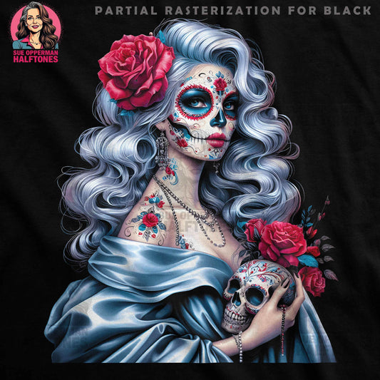 Day of the Dead Lady Halftoned T-Shirt Design - halftone PNG for T-shirts – Sue Opperman Halftones