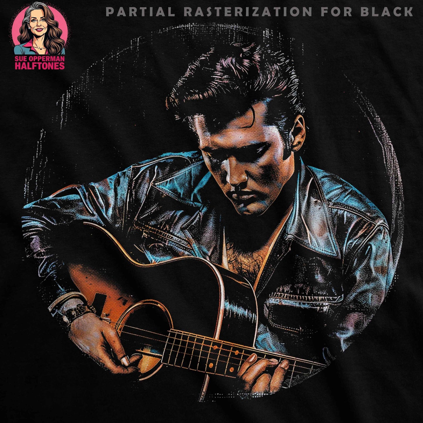 Elvis Presley Guitar Halftone Digital Halftoned T-Shirt Design - halftone PNG for T-shirts – Sue Opperman Halftones