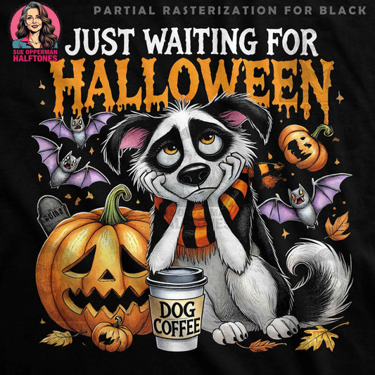Cute Dog Waiting For Halloween Halftoned T-shirt Design - halftone PNG for T-shirts – Sue Opperman Halftones