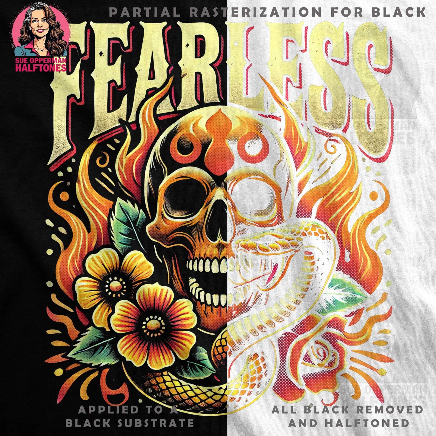 Fearless Skull With Snake Halftone T-Shirt Design - halftone PNG for T-shirts – Sue Opperman Halftones
